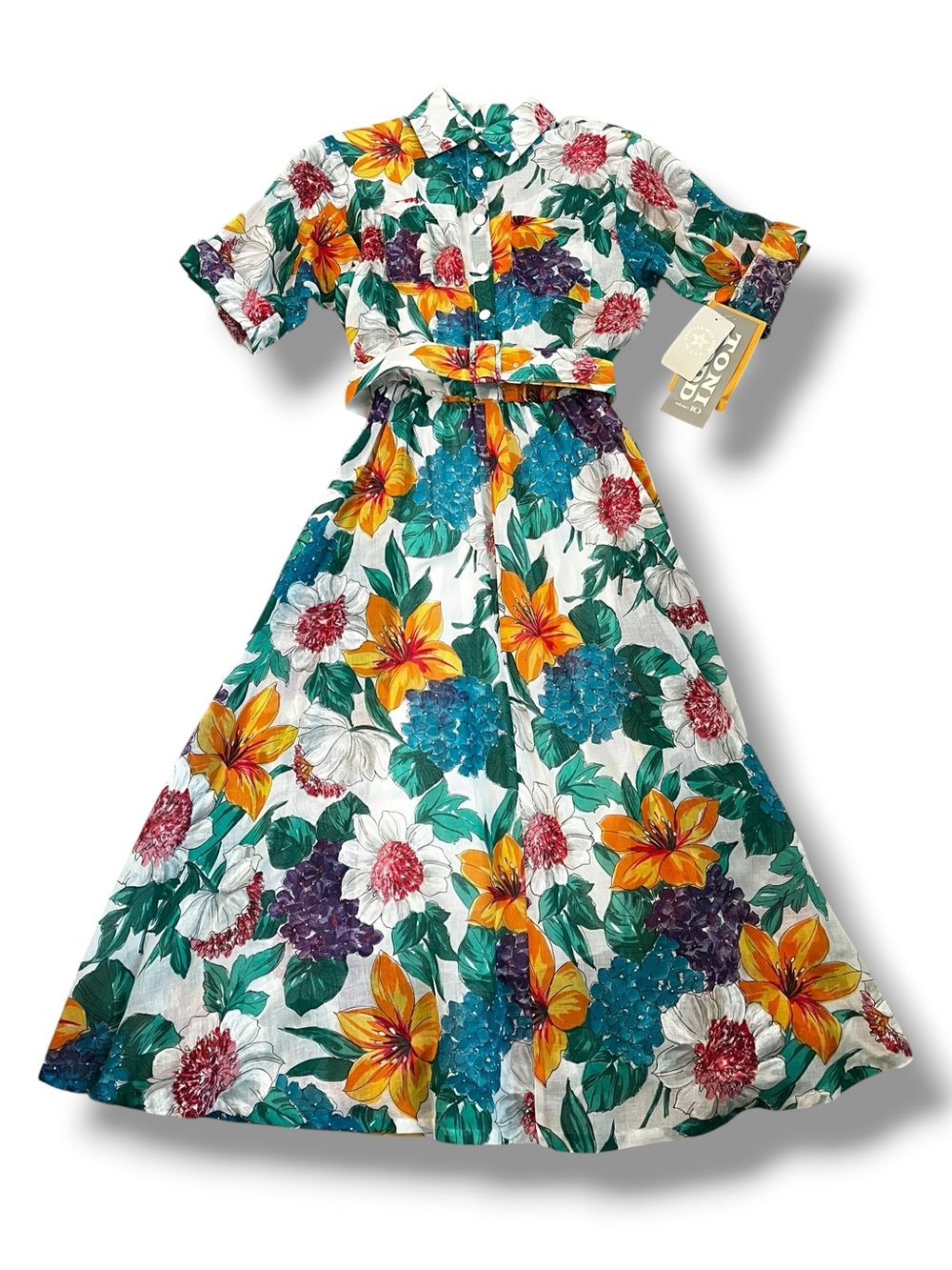 Vintage Toni Todd Maxi Shirt Dress Size 10 Floral Print NEW Deadstock Union Tag